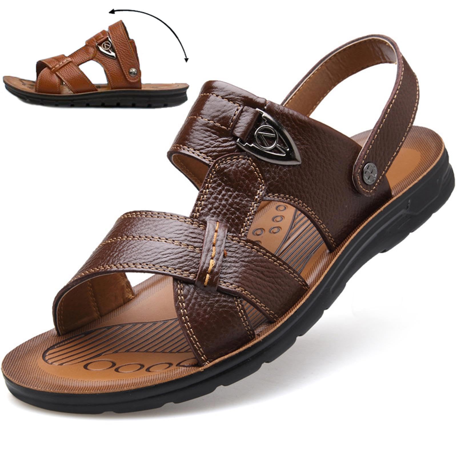 PPXID Men's Big Size Leather Flat Sandbeach Sandals Casual Slipper Shoes