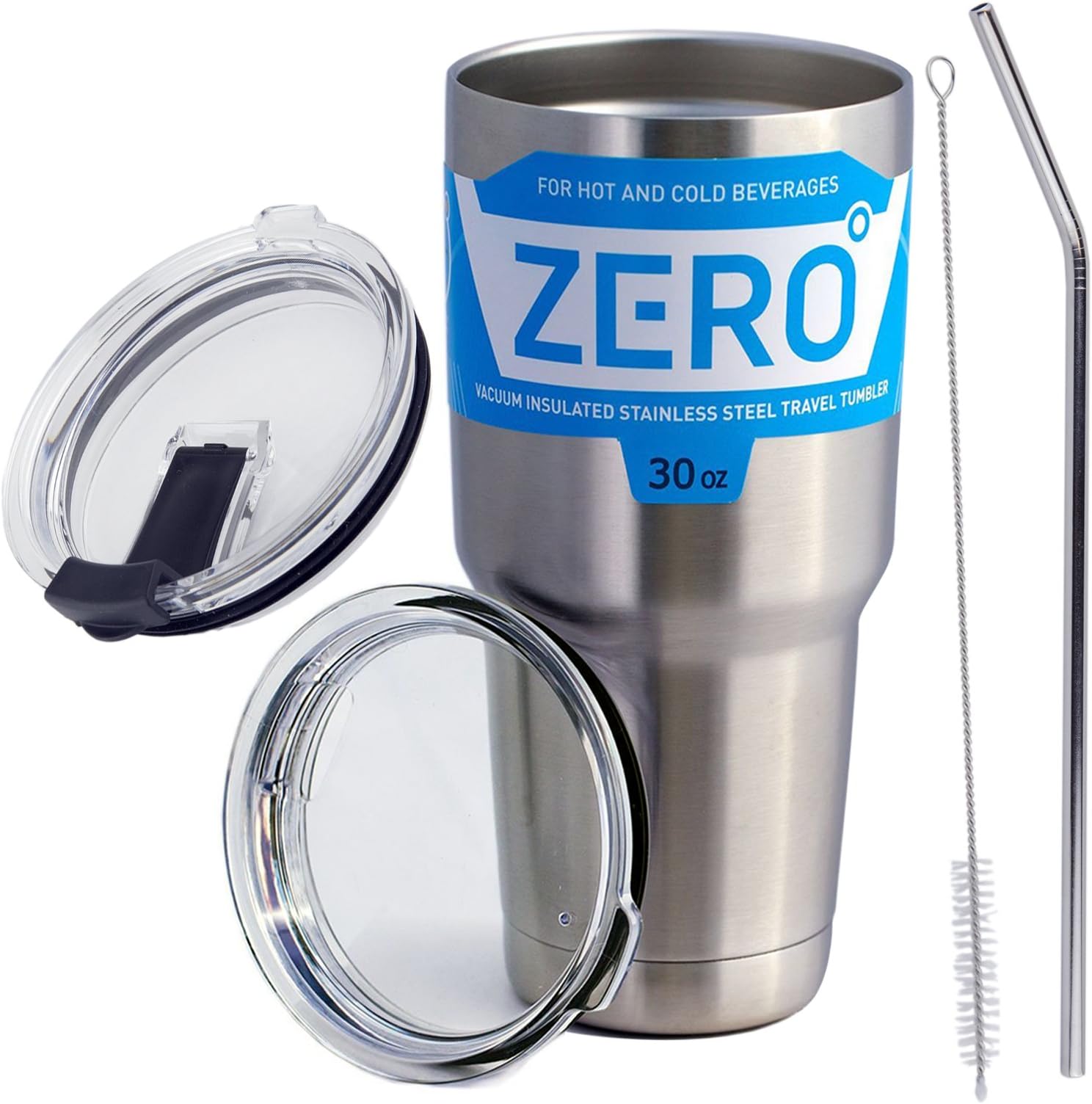 Zero Degree Stainless Steel Tumbler with Lid, Double Wall Vacuum Insulated Travel Mug for Hot and Cold Drink (30oz Bundle)