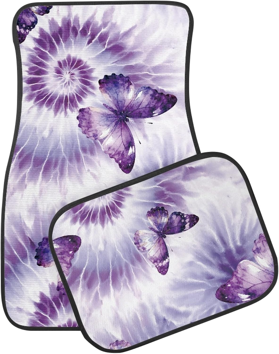 Amzbeauty All Weather Car Floor Mats Purple Butterfly Tie Dye Print Vehicle Foot Pads for Women Cute Design Auto Accessories Carpet Mats