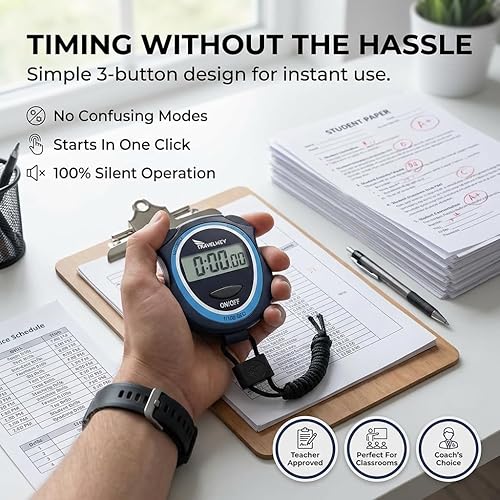 Miniatura 2 de Silent Digital Stopwatch Timer for Teachers, Coaches & Kids ‒ Simple Lap Timer, Large Display, No Alarm ‒ Classroom, Exams, Sports, Running &