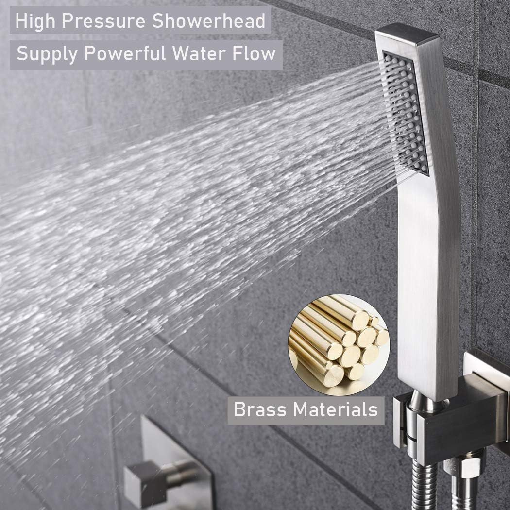 Gеt Pорulаr оƒƒеr Bathroom Rainfall Shower Faucet Set Completed with Big Flow Valve Included Brushed Nickel Shower System Wall Mounted Shower Combo Set (All Metal Parts)