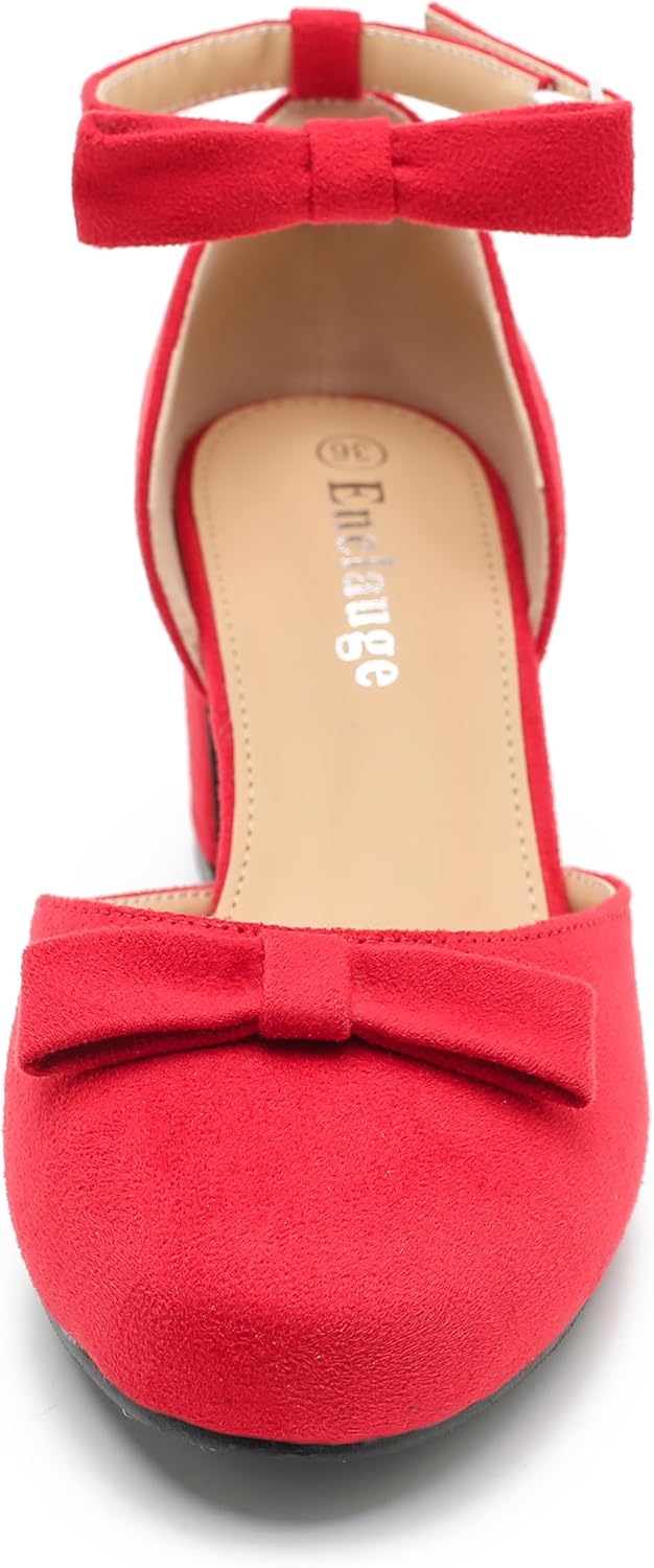 Women's Bow Closed Round Toe Ankle Strap Pumps D'Orsay Low Block Chunky Heels Elegant Wedding Bridal Party Dress Shoes - Image 4