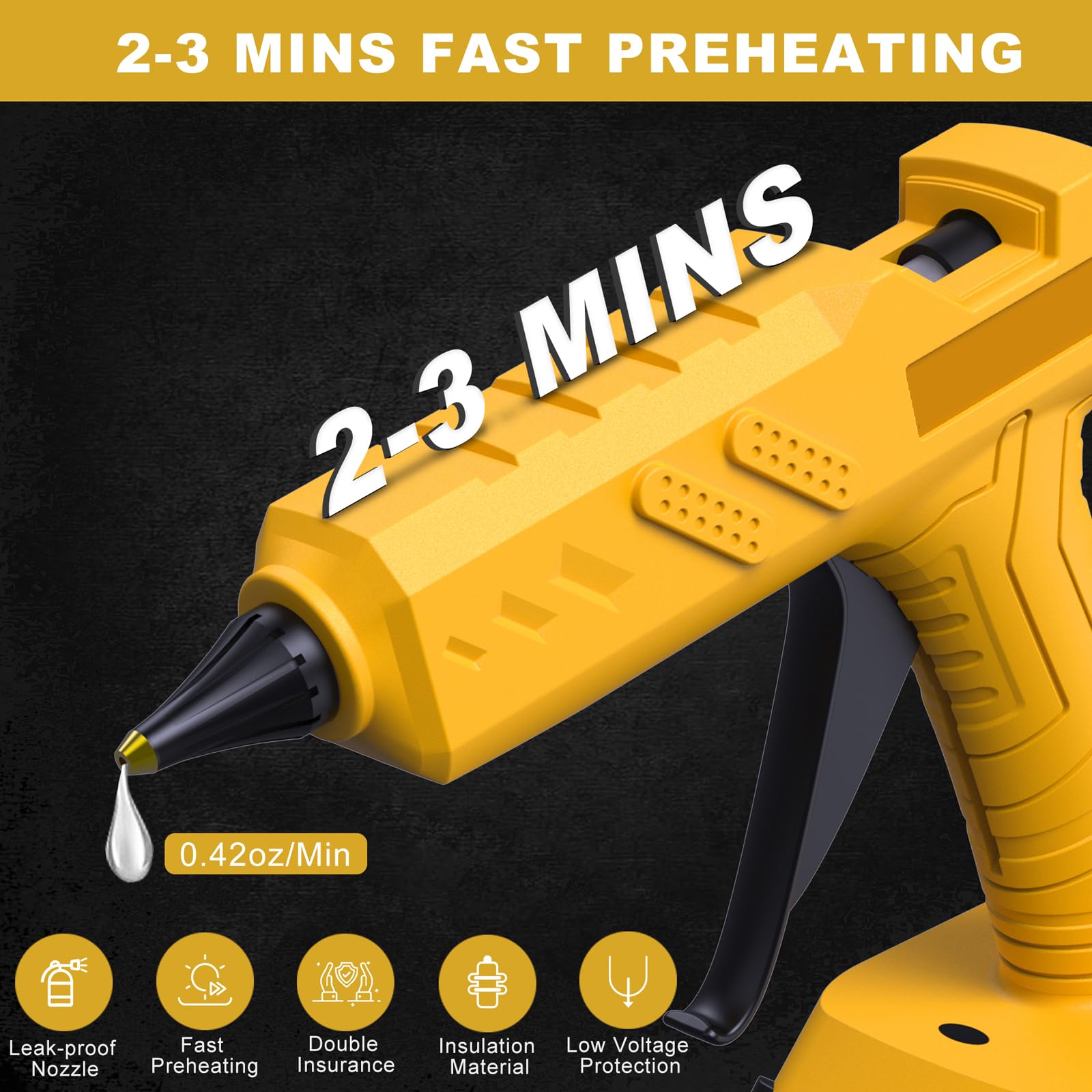 Pistolet à colle chaude sans fil pour Dewalt 20V (sans batterie), idéal pour les réparations, le bricolage, la maison, avec 30 bâtonnets de 11mm