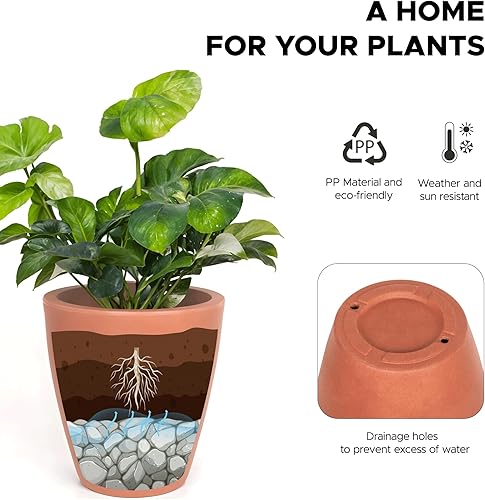 Miniatura 5 de Elly Décor Maceta de 17 pulgadas para jardín con drenaje, redonda grande, ligera y extremadamente duradera, maceta de plástico para interiores y