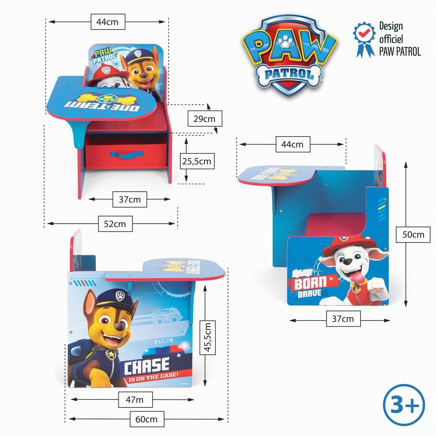 ARDITEX - Chaise-Bureau Enfant en Bois avec bac Textile de La Pat’ Patrouille Paw Patrol - 62x30x60cm - Couleur Bleue - Idéal pour Les Loisirs créatifs, Les devoirs ou Le Jeu.