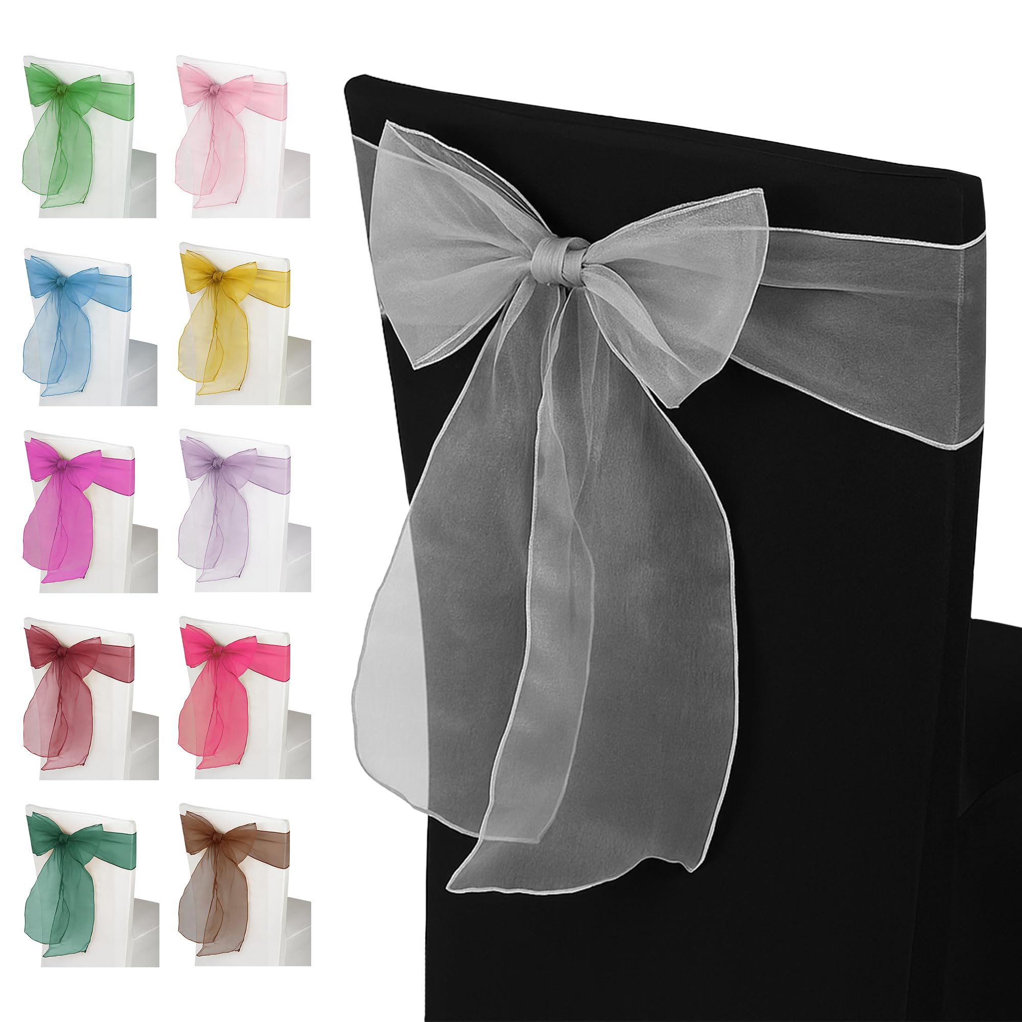 Trimming Shop Chaise en Organza Sashes pour Mariage, Chaise Fuller Bows Cover Cover Bow Sash pour Fournitures de fête, Anniversaire, Noël, Chaise de Banquet, Blanc, 75pcs