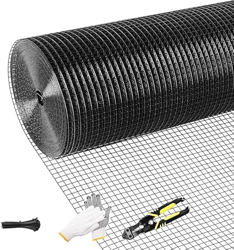 Tongmo Black Hardware Cloth, 1/2 inch 60'' x 100'Chicken Wire Fence, 19 Gauge Vinyl Coated Welded Cage Wire Mesh Roll Supports Poultry Netting Cage Garden Fence