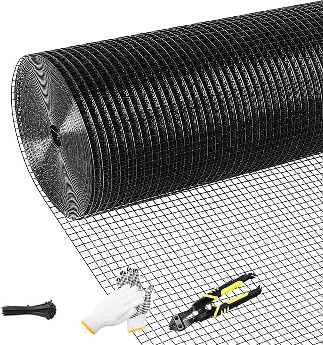 tongmo black hardware cloth, 1/2 inch 60'' x 100'chicken wire fence, 19 gauge vinyl coated welded cage wire mesh roll supports poultry netting cage garden fence
