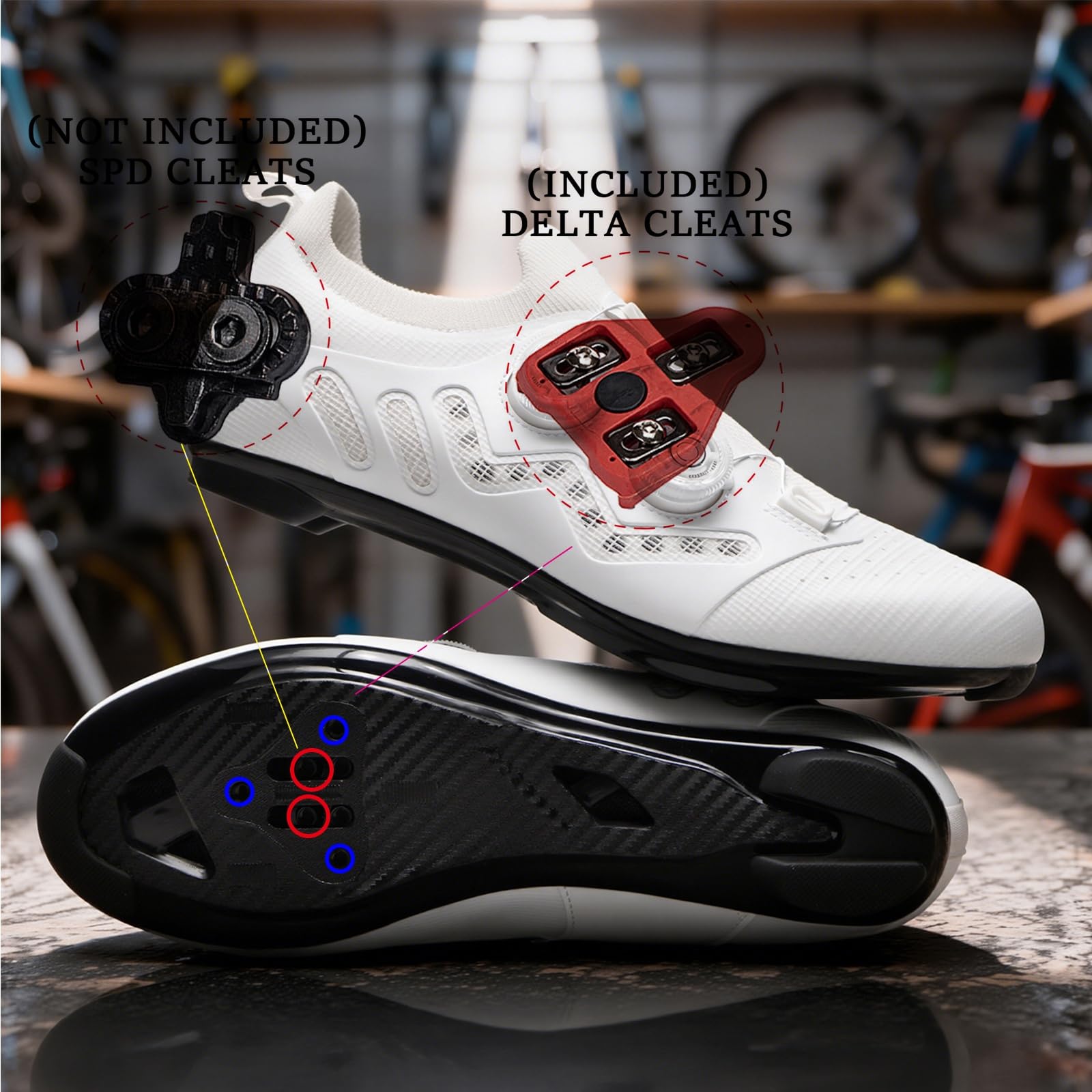 JiuQing Męskie buty kolarskie obuwie szosowe MTB kompatybilne blokami Delta | Lekkie buty rowerowe do jazdy w pomieszczeniach, Kompatybilne z systemami KEO i SPD, Oddychające, Zapięcie obrotowe