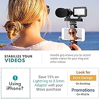 Vista 2 de Movo Vlog Kit V7 - Kit de inicio de YouTube con empuñadura, micrófono estéreo, kit de vlogging remoto ligero e inalámbrico para iPhone para YouTube