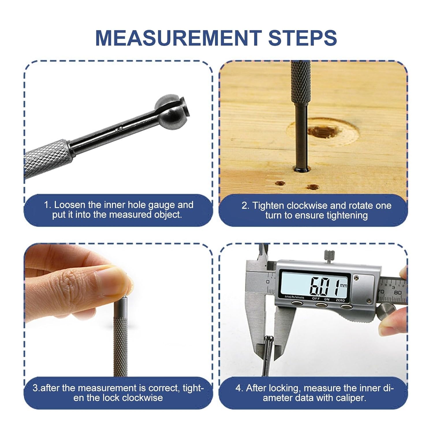 4Pcs Carbon Steel Telescoping Hole Gauge Set Internal Precision Measuring Tools with Hardened Spherical Heads for Accurate Bore Measurement