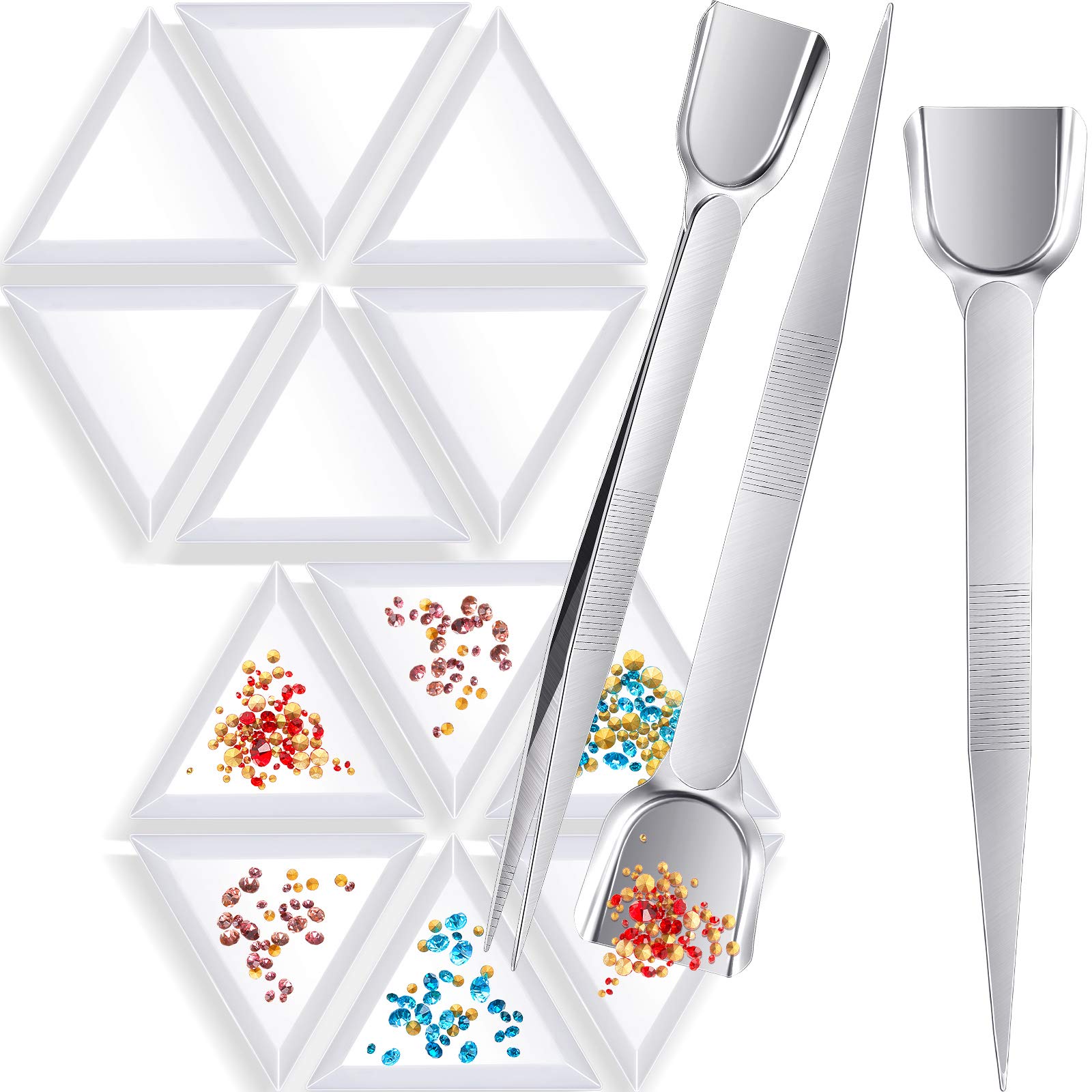 Mudder 20 Triangle Bead Sorting Trays 3 Scoops Tweezers Jewelry