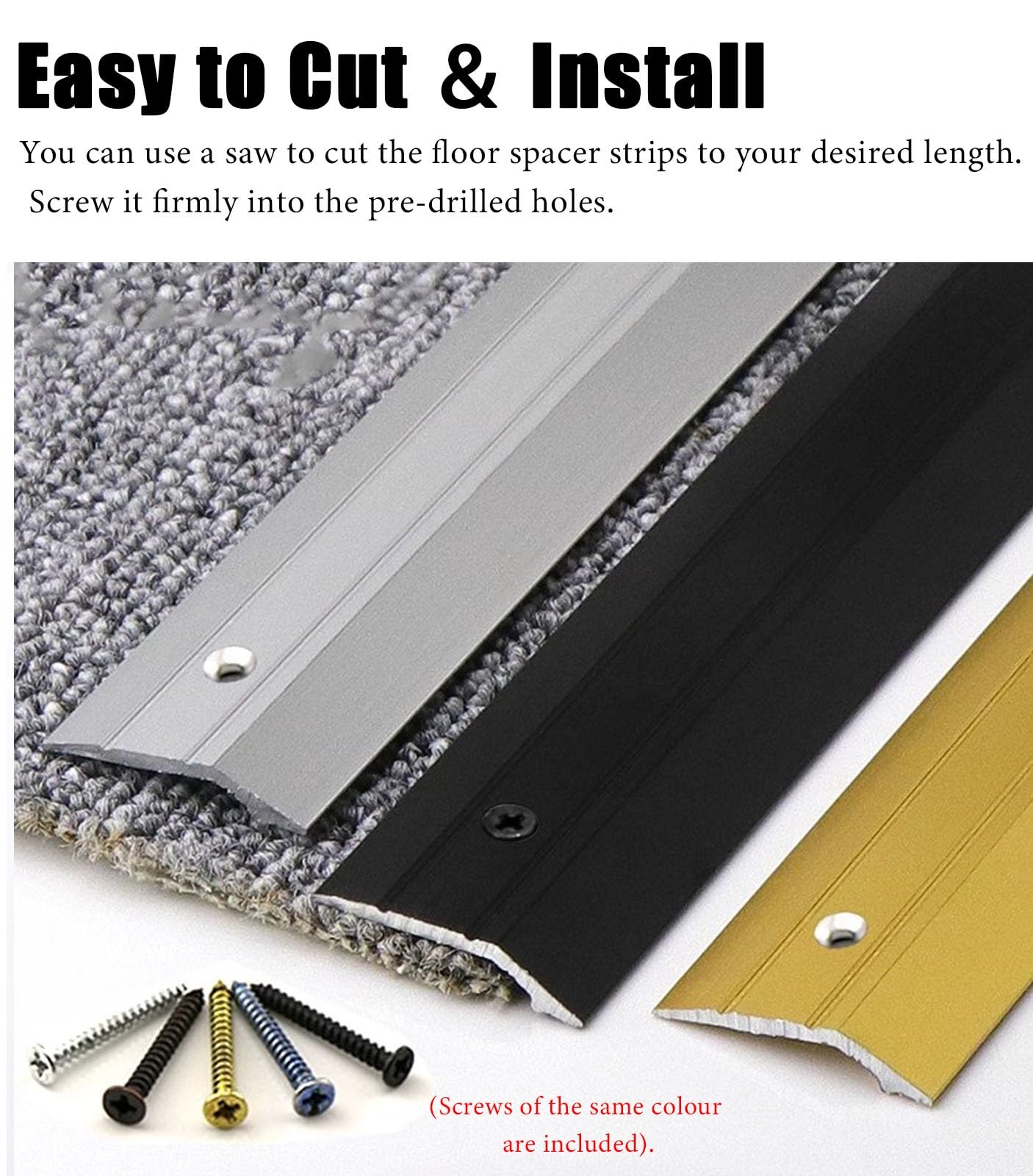 Listón de umbral de aluminio de 1 pulgada de ancho for piso - Borde de transición duradero for alfombras y pisos con orificios preformados(Gray,120cm)