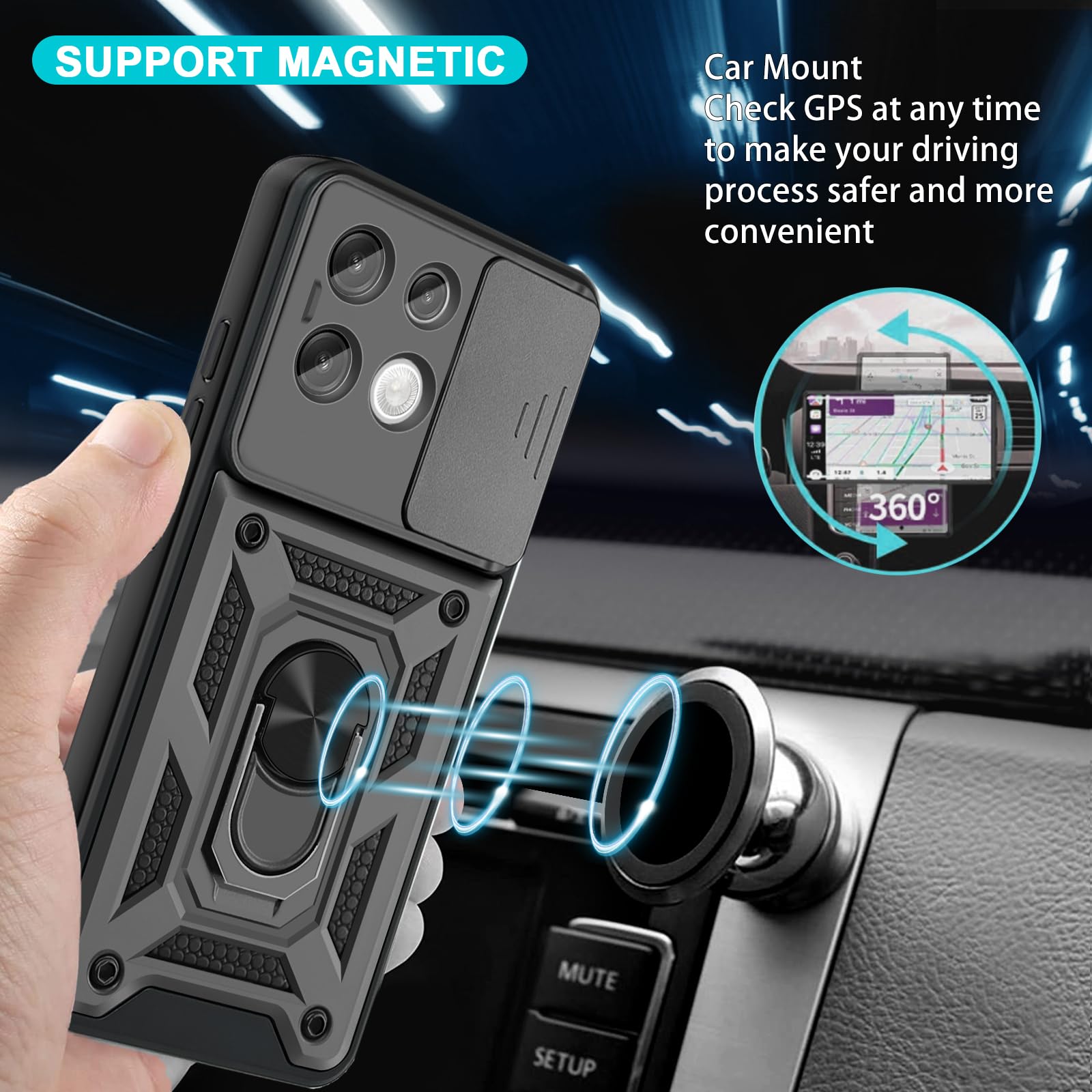 CLYDITE Cover per Xiaomi Redmi Note 13 Pro 4G Rosso Custodia con Vetro Temperato [2 Pack] Fotocamera Slidable Antiurto Custodia Antiurto Grado Militare 360° Ring Supporto Silicone Custodie