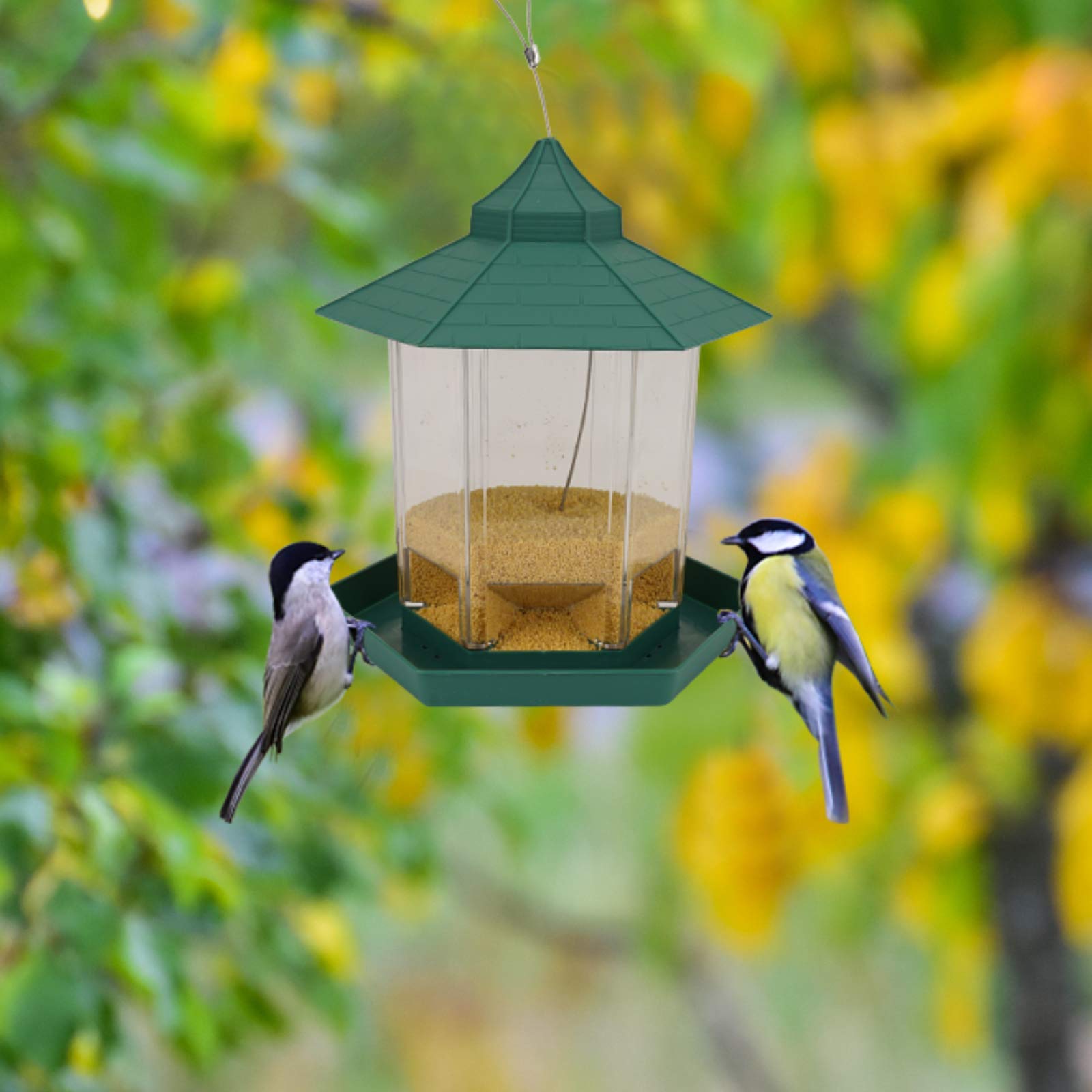 Auxphome Mangiatoia Per Uccelli Con Vassoio Raccogli-semi: Decorazione Da Giardino Anti-spreco - 2