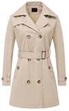 Chrisuno Women's Double Breasted Trench Coats Mid-Length Belted Overcoat Long Dress Jacket with Detachable Hood