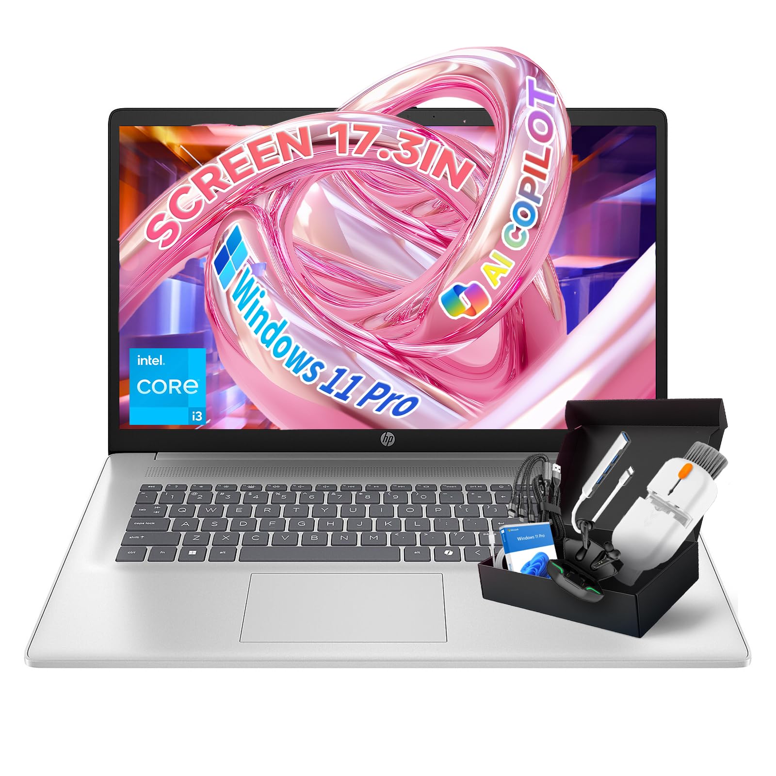 HP 2025 17.3″ FHD Laptop Computer, Intel 8-Core Processor, Windows 11 Pro, Copilot AI, Up to 9.5H Battery Life for Student &amp; Business, Wi‑Fi 6, Bluetooth 5.4, with Accessories Kit (32GB RAM | 2TB SSD)