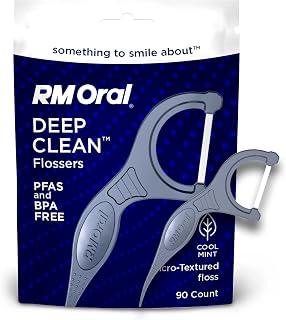 RM Oral Deep Clean 프리미엄 치실, 90개, 파쇄 방지 및 마이크로 텍스처 민트 치실, 플라크 제거를 위한 내장 이쑤시개, PFAS 프리 및 BPA 프리
