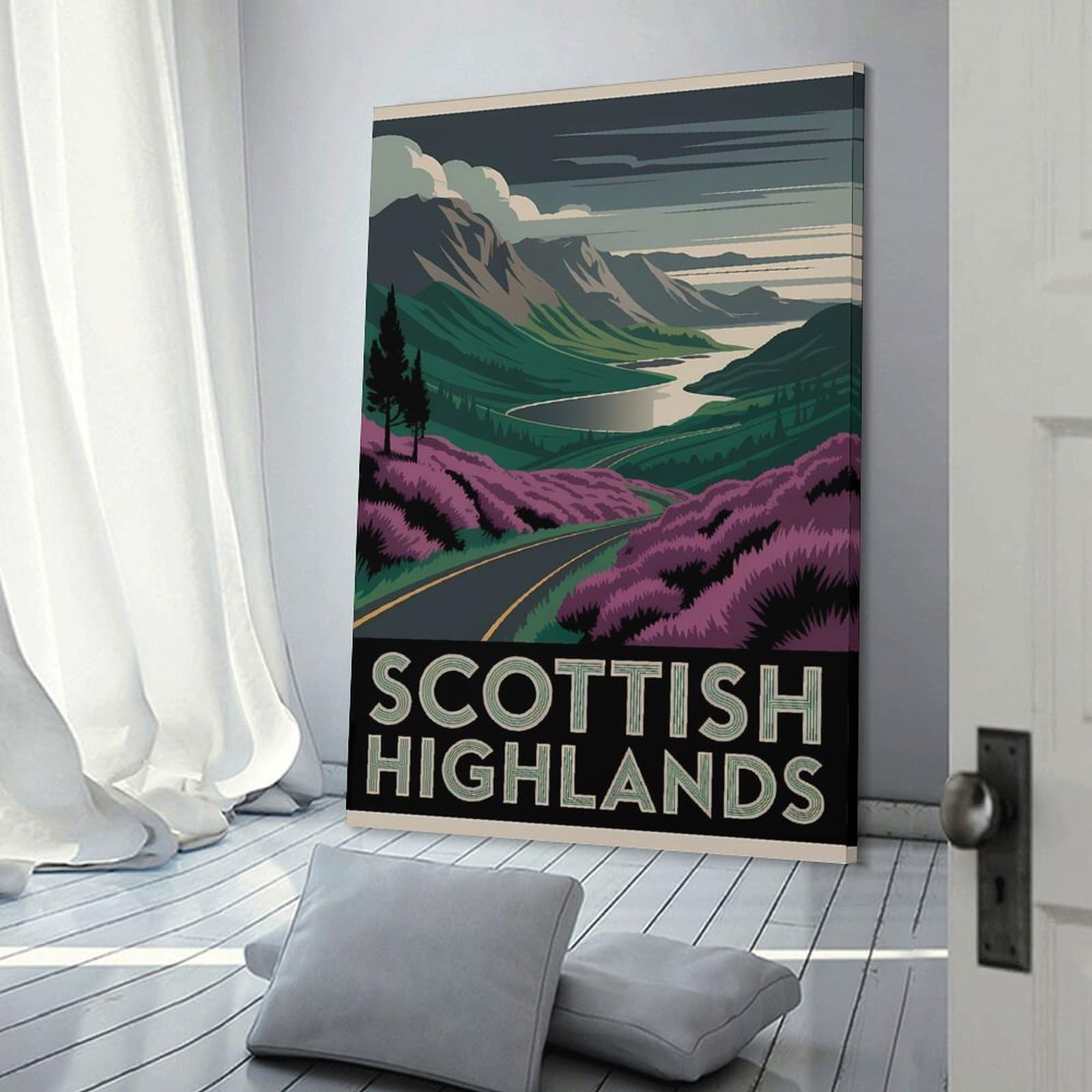 Junmoney Scottish Highlands Travel Canvas Wall Decor 24x36inch(60x90cm), for Workspace Walls, Study Corners Or Bedrooms, Decorative Artwork for Productive Spaces