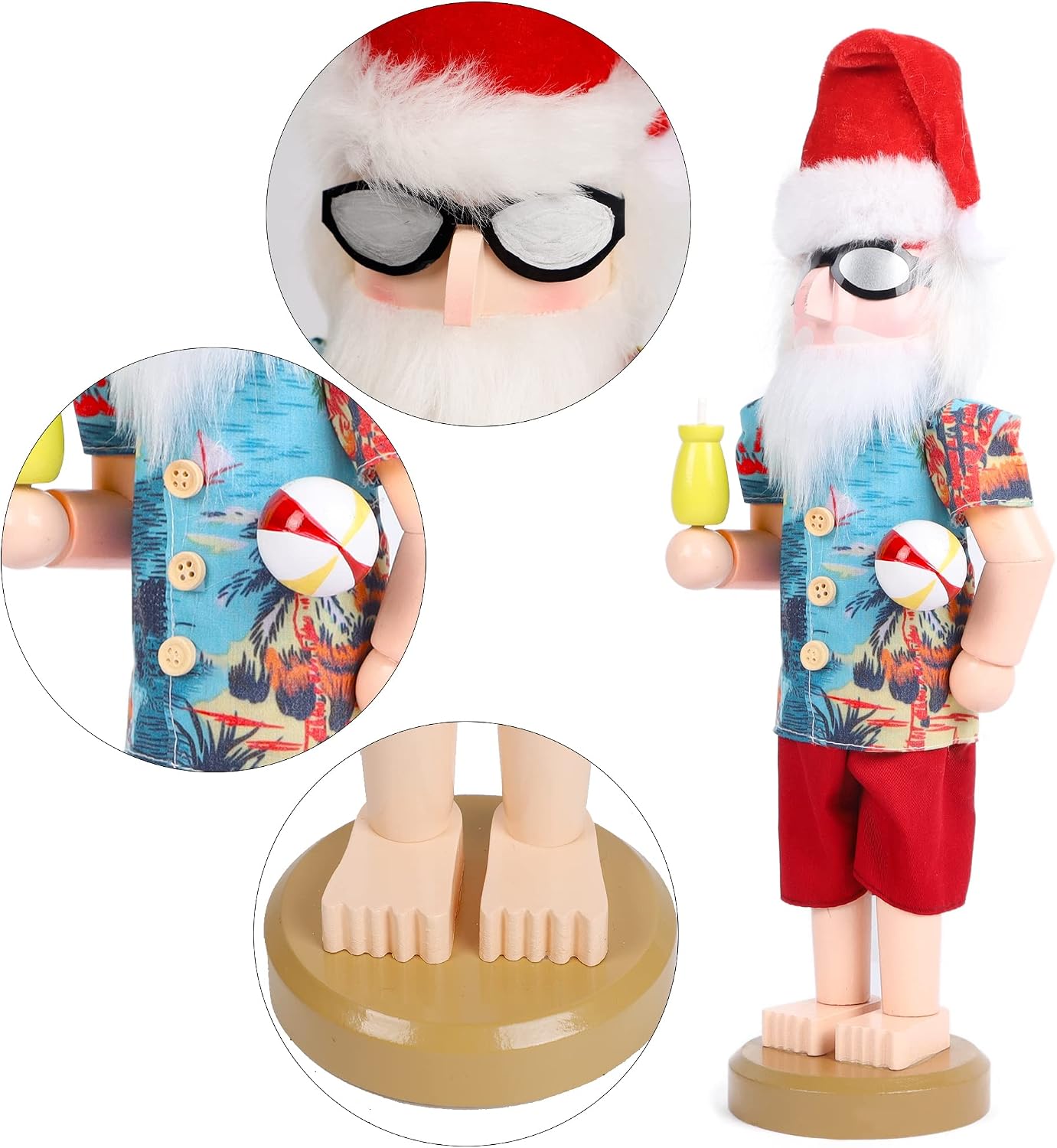 Joliyoou 14 Inch Wooden Nutcracker, Santa in Hawaii Beach Summer Vacation