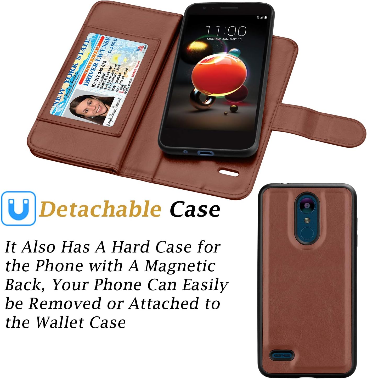 LG Aristo 2 Case, LG Aristo 3/ Risio 3/ Rebel 3 LTE/Phoenix 4/ Zone 4/ Tribute Dynasty/Fortune 2/ Rebel 4 LTE Case Wallet, Takfox PU Leather Folio Flip 9 Card Slots Holder Detachable Cover-Brown
