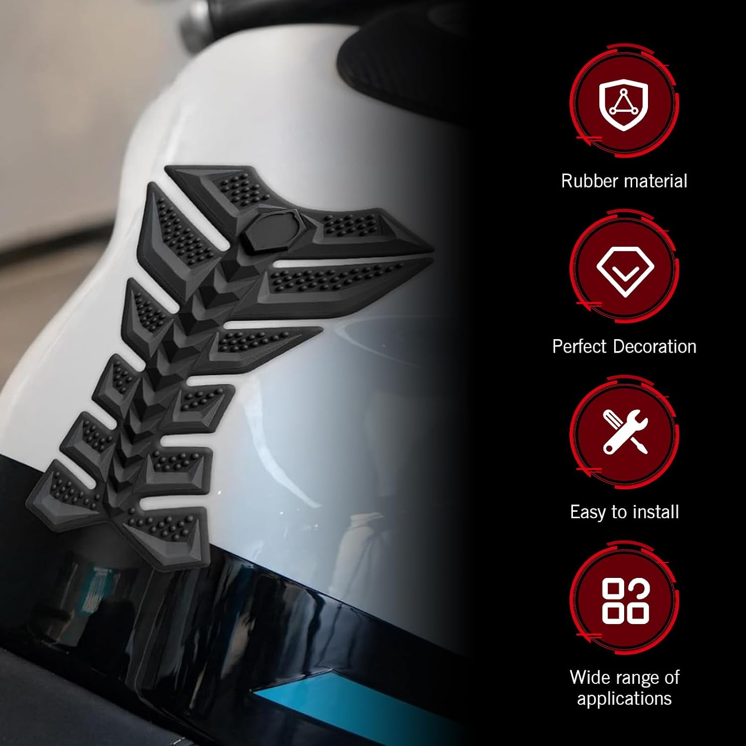 Motorcycle Tank Pad, 3D Unique Fishbone Motorcycle Tank Decorative Sticker, Anti-scratch Anti-silp Motorbike Protective Decal, Self-adhesive Decorative Accessories (Black)