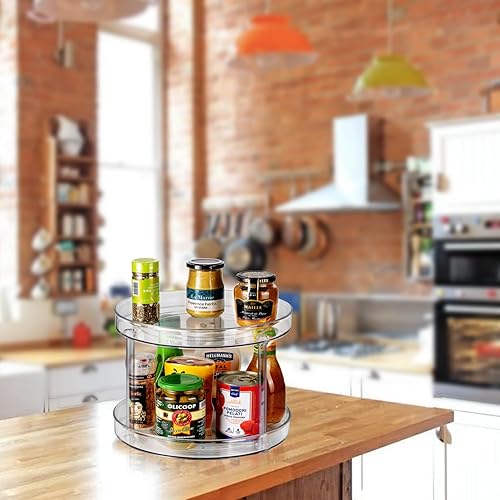 Miniatura 4 de Contenedor giratorio grande de 2 niveles para cocina, despensa, armario, aparador, bandeja de almacenamiento de alimentos transparente para
