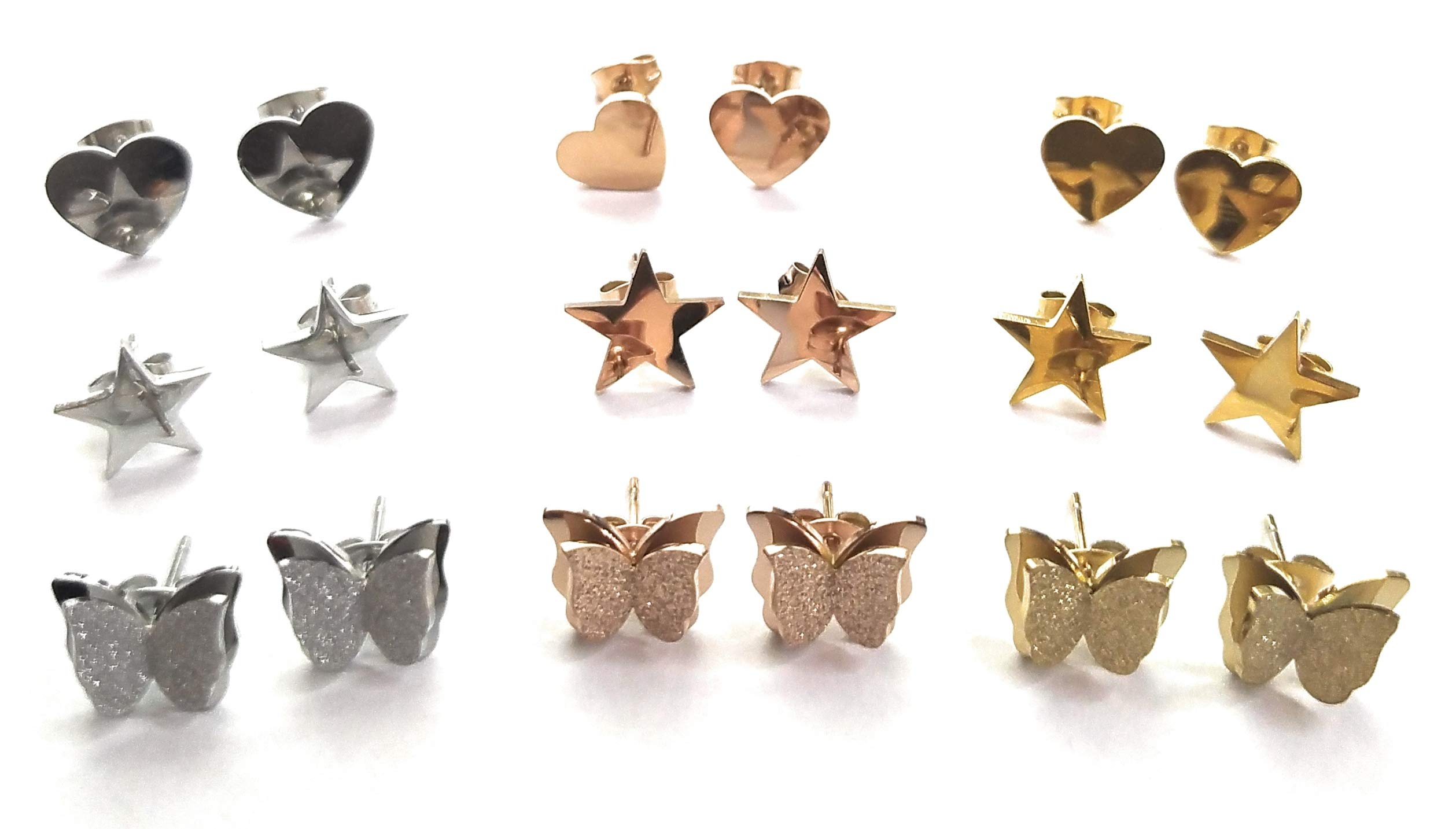 ORECCHINI DONNA RAGAZZA IN ACCIAIO INOX 316 CUORI FARFALLA STELLA - ANALLERGICI INOSSIDABILI - COLORI ARGENTO ORO ROSE- SACCHETTO REGALO (CUORE, GOLD
