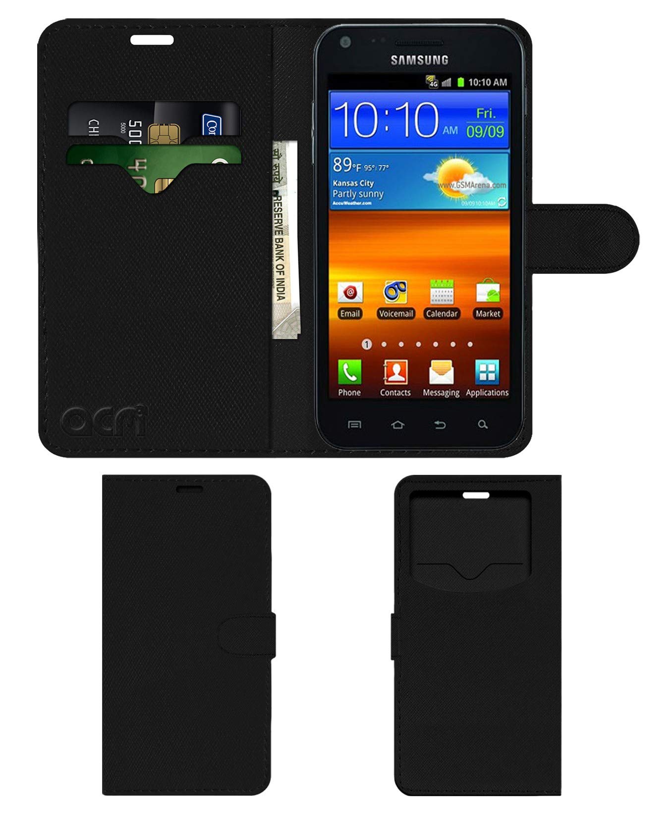 ACM Leather Window Flip Wallet Front & Back Case Compatible with Samsung Galaxy S2 Epic 4g Touch Mobile Cover Black