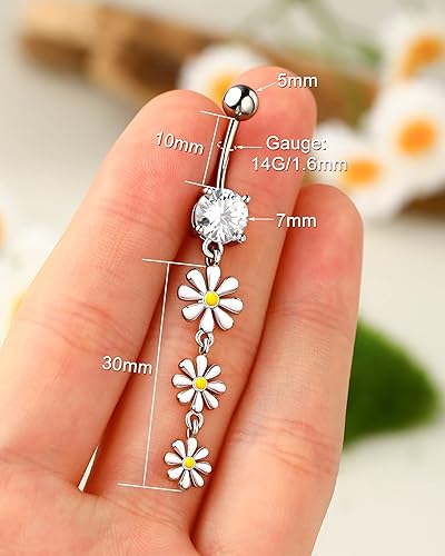 Miniatura 2 de Melighting Piercing de ombligo de acero inoxidable 316L con flor de 0.49 oz, joyería para piercing de ombligo para mujer, piercing para el ombligo,