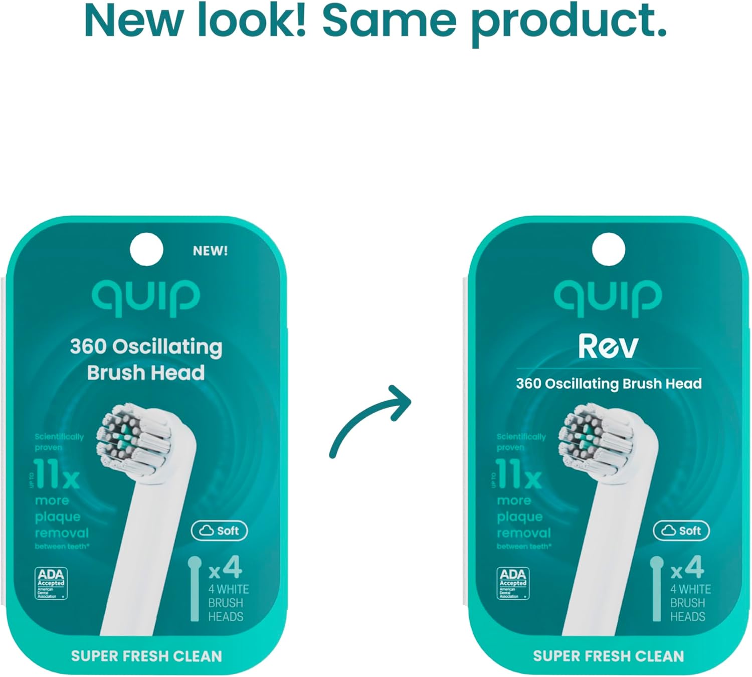 quip Rev Oscillating Electric Toothbrush Heads - 4 Pack - Verified quip Brush Head Refills for Oscillating Toothbrushes - Soft Bristles, Dual-Length, Compact - Last 3 Months Each - White - Image 5