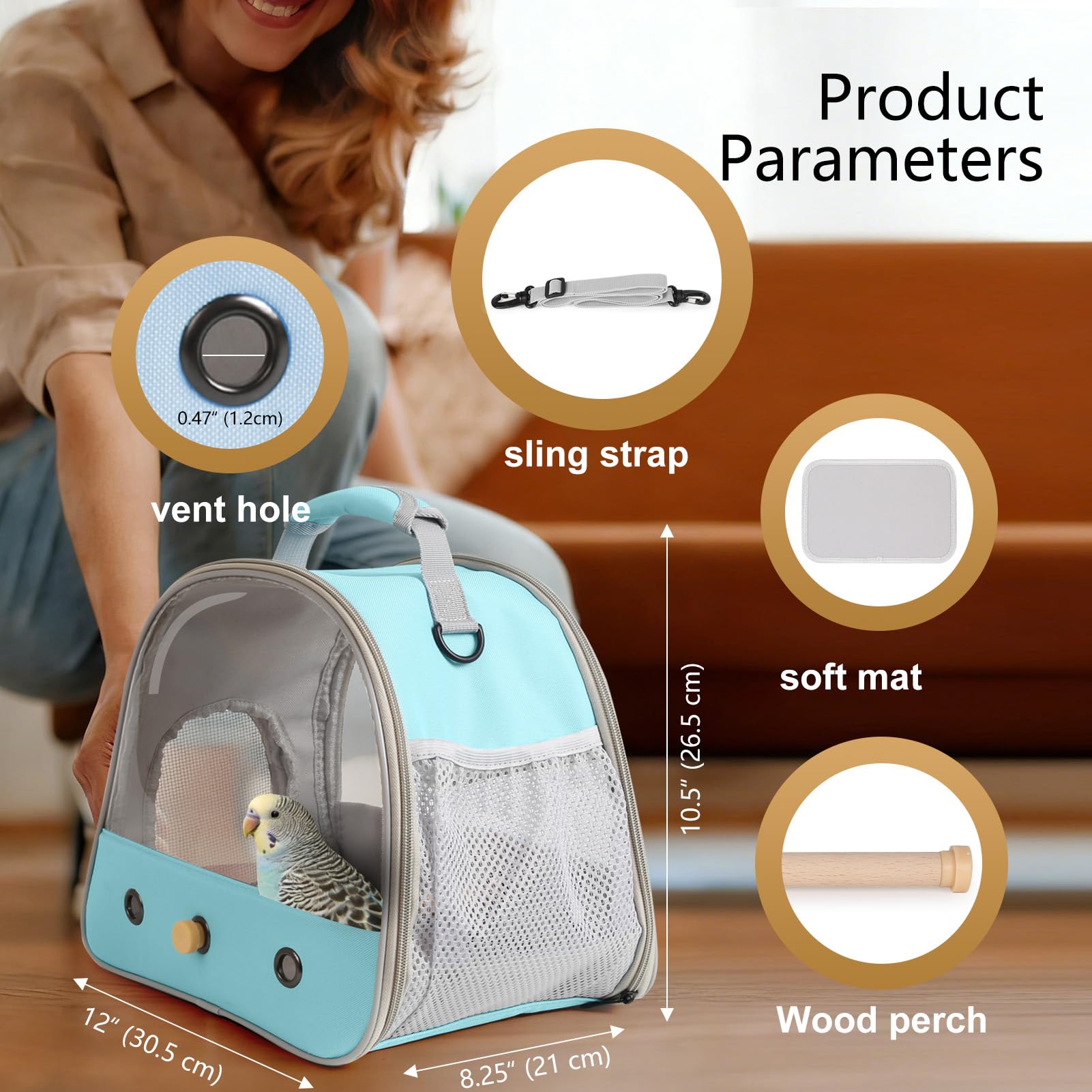 Small Bird Travel Cage Carrier, Portable Parrot Parakeet Carrier with Standing Perch and Comfy Mat, Budgies Carry Transport Bag for Vet Visit Shopping and Outdoor Adventure. - image 2