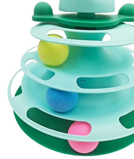 Foto 5 de 8 de MERSJO Torre de juego para gatos con 3 niveles, con bolas y pluma, 25 × 18,5 × 30 cm, color turquesa