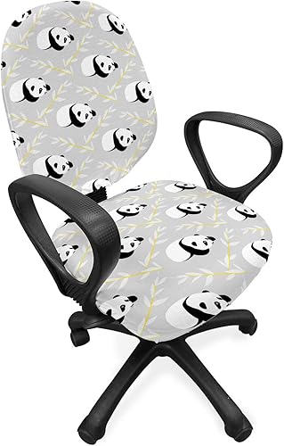 Ambesonne Panda - Funda para silla de oficina, diseño de animales de dibujos animados repetitivos con ramas frondosas, funda protectora de tela