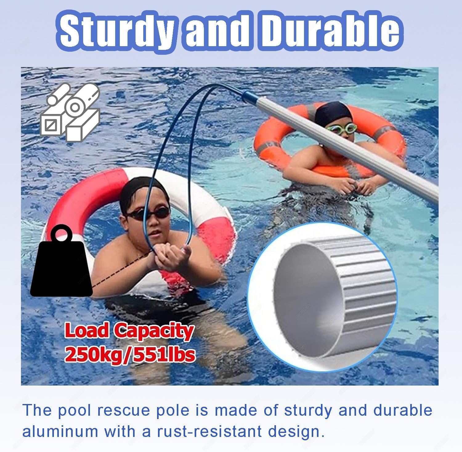 Perche de Sauvetage Crochet de sécurité d'urgence, Tige Sauvetage Portable for Cours Natation dans Un Parc Aquatique, Poteau réglable et Durable(3.6m,3pieces)