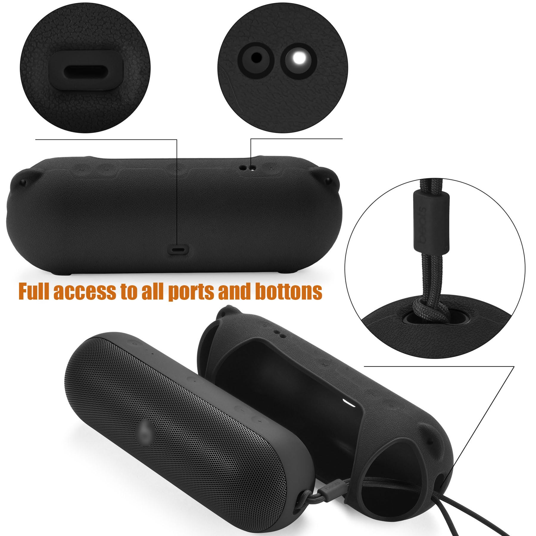 AZTOPA Black Silicone Case for Beats Pill - Portable Bluetooth Speaker, Travel Carrying Case Silicone Protective Cover fits for Beats Pill Speaker Accessories