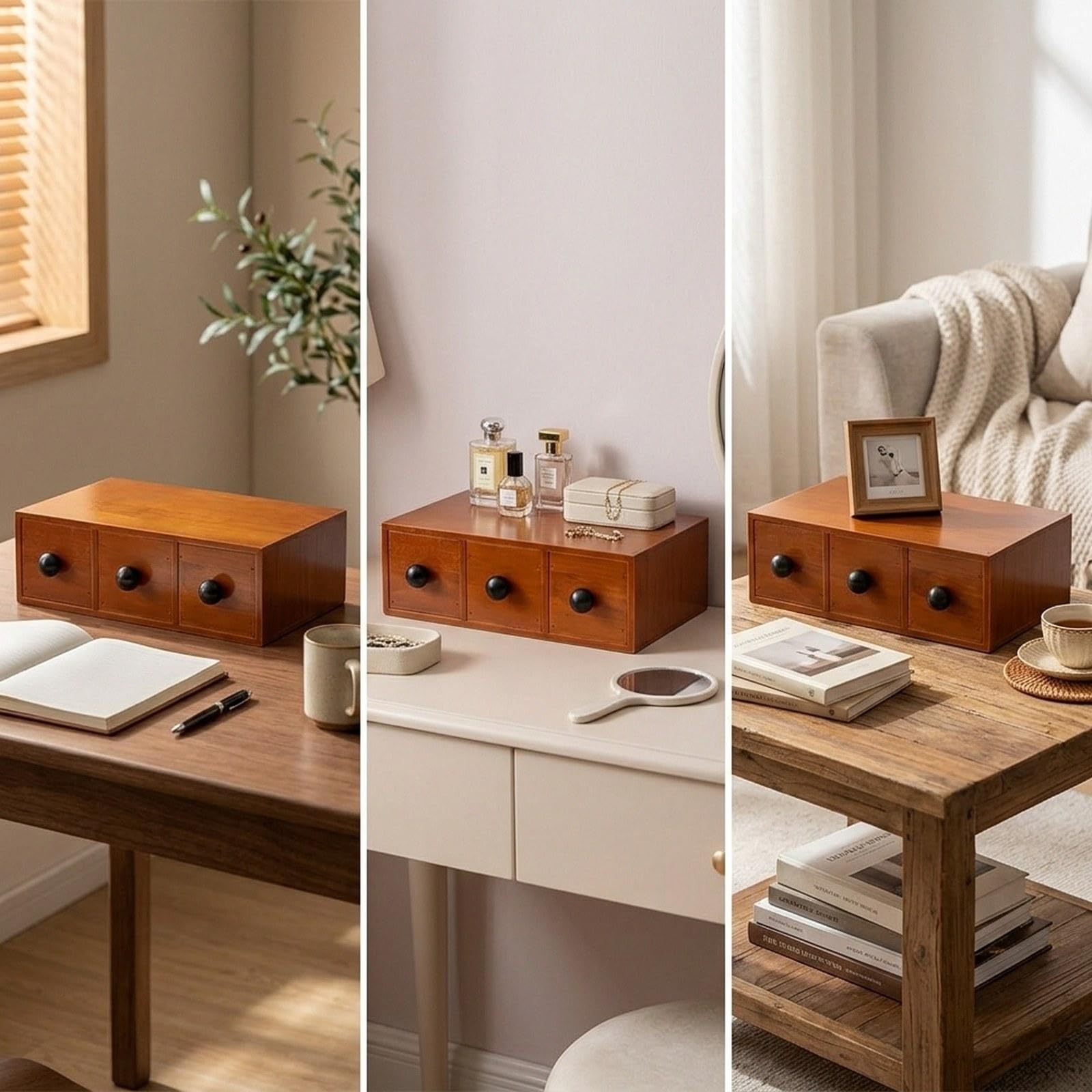Organizzatore da scrivania con cassetti, portaoggetti da tavolo, scatola organizer creativa e versatile con cassetti per scrivania, 3 Cassetto