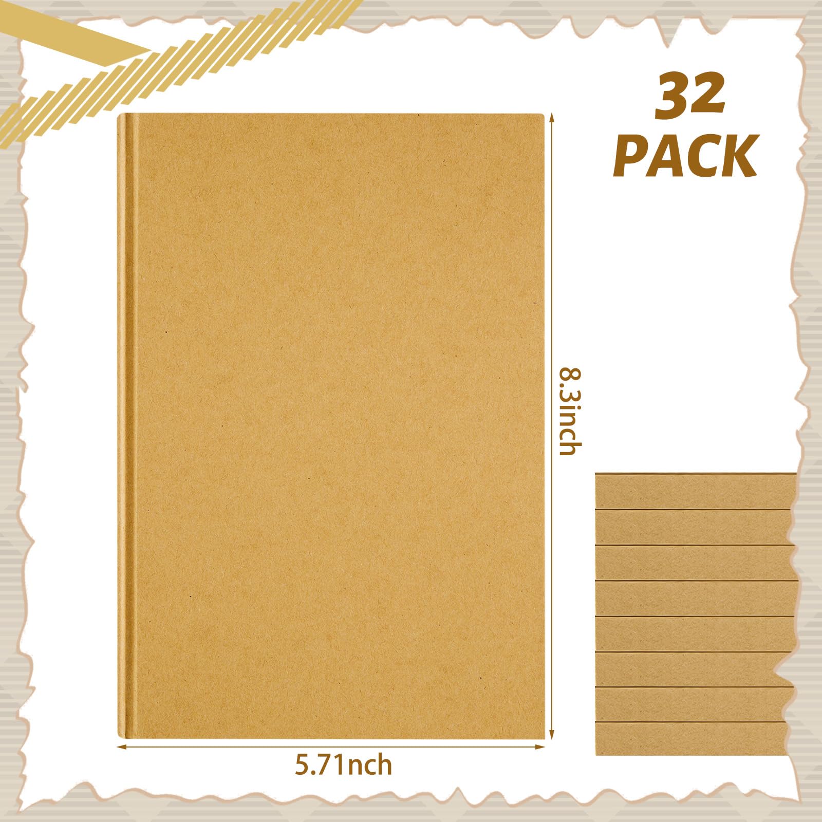 Henoyso 32 Pcs A5 Blank Notebooks Journals Bulk 100 Sheets/200 Pages Unlined Craft Notebooks Kraft Sketchbooks Hardcover for Writing Drawing for Gifts Students School Office, 8.3 x 5.7 in (Brown)