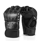 Flexzion MMA Gloves Fingerless Boxing Gloves for Men Women and Teen Youth, UFC Grappling Krav MAGA Kickboxing Gloves for Training Punching Bag Muay Thai Hitting Mitts Cutoff Martial Art Gloves