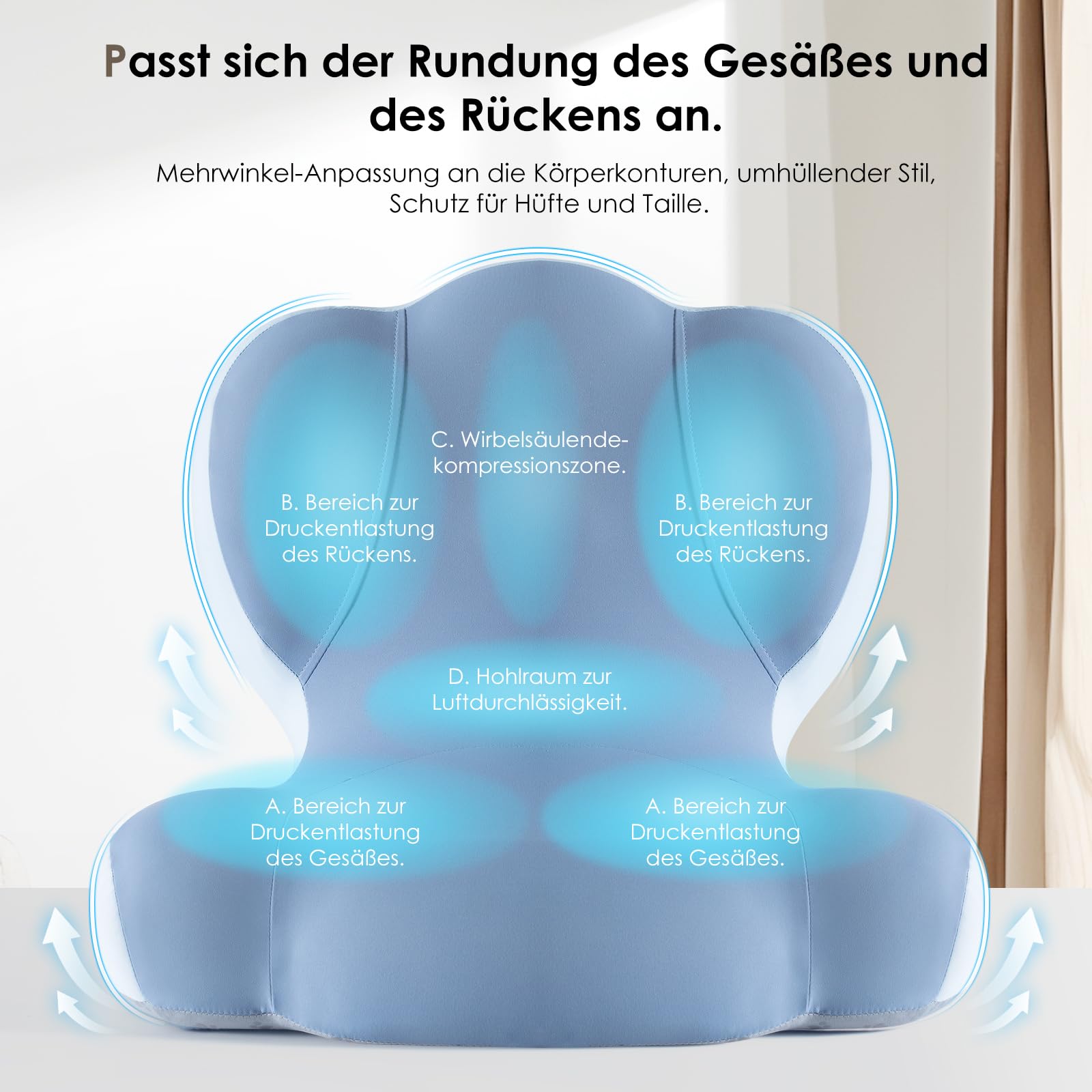 FLORICH Coussin d'assise et Coussin Lombaire en Mousse à Mémoire de Forme pour Siège de Bureau Coussin d'assise Ergonomique pour Voiture pour Siège de Voiture, Chaise de Bureau, Fauteuil Roulant, Bleu