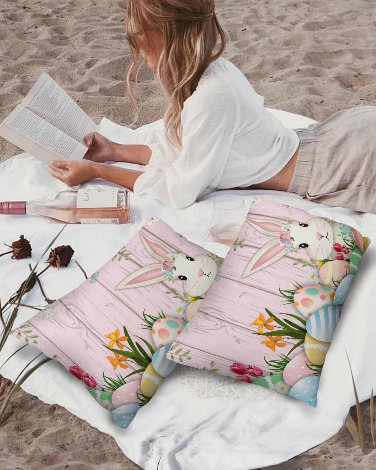 Edwiinsa Easter Rabbits Outdoor Pillow Covers Waterproof,All Weather Cushion Case Set of 2 Lumbar Pillowcase for Sofa Couch Bed Decor Patio Furniture 20