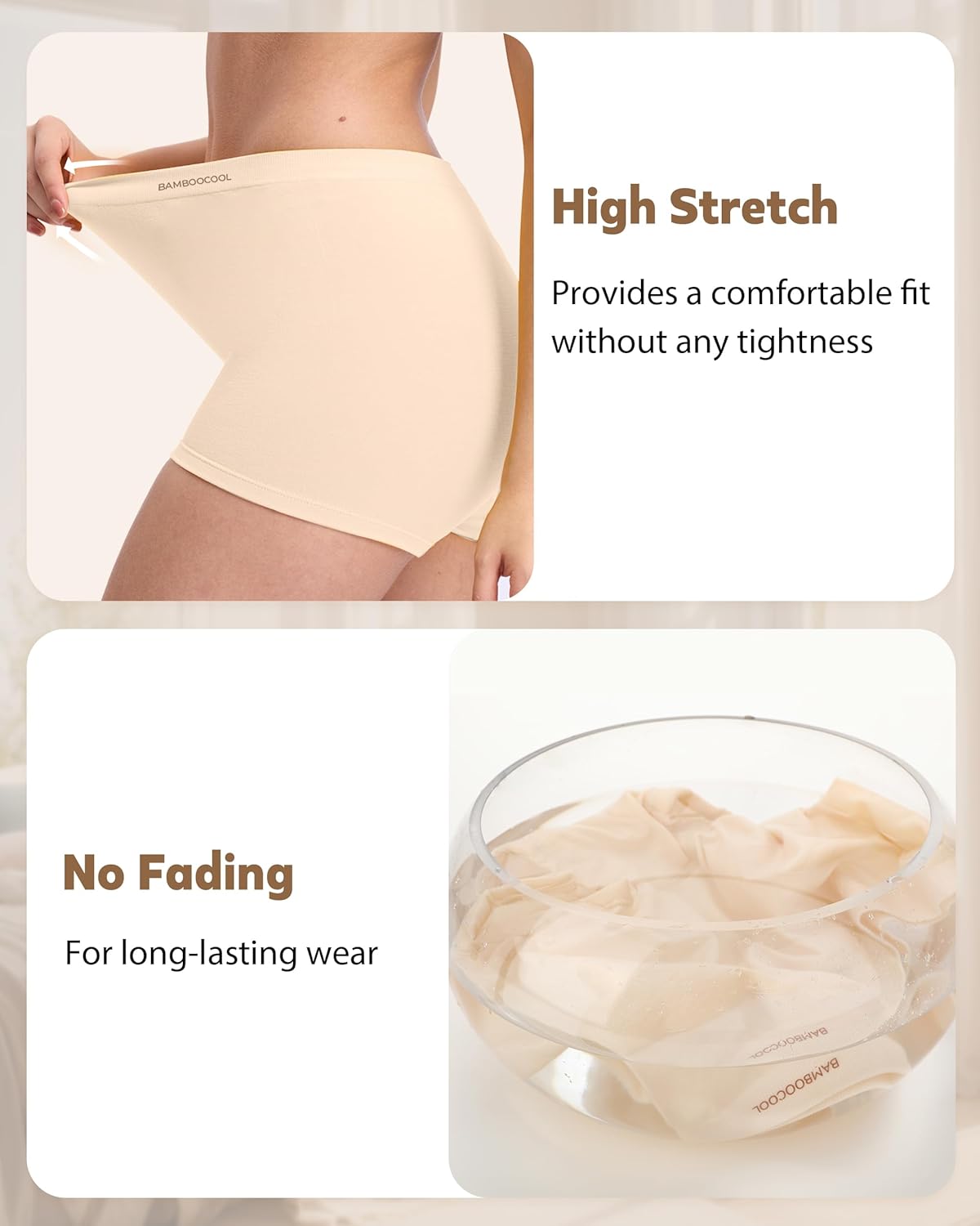 BAMBOO COOL Seamless Boyshort Underwear for Women Mid Waist Stretchy Panties Moisture Wicking Boxer Briefs 5 Pack - Image 6