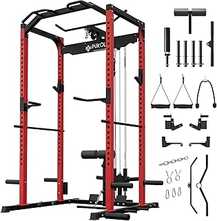 Mikolo F4 2.0 Power Cage with Dual-Track Smooth Pulley System, 1200LBS Power Rack with Leg Hold-Down for Heavy LAT Pulldowns