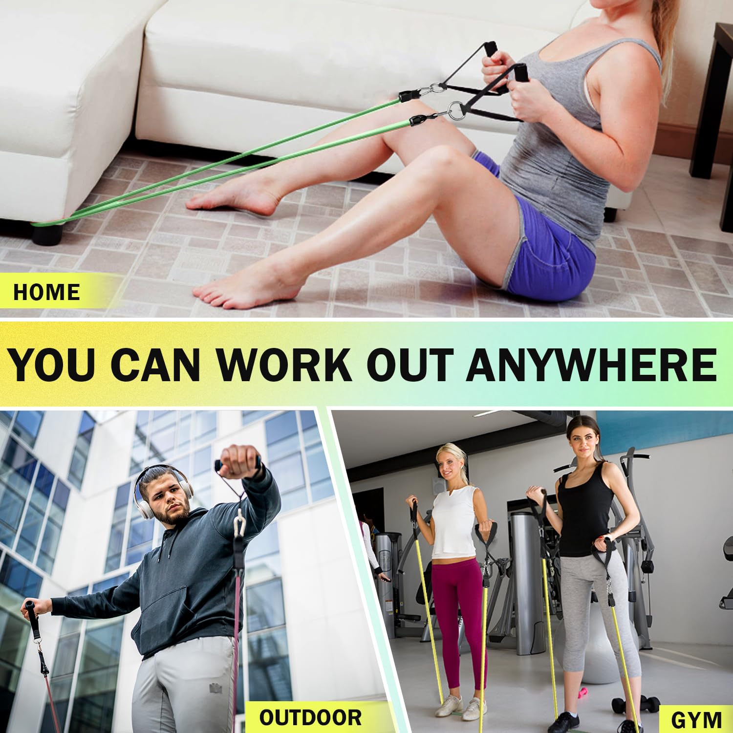 Whatafit Juego de Bandas de Resistencia, Bandas de Ejercicio con Anclaje de Puerta, Asas, Bolsa de Transporte, Correas de Tobillo para Entrenamiento de Resistencia, Terapia física, Entrenamientos en