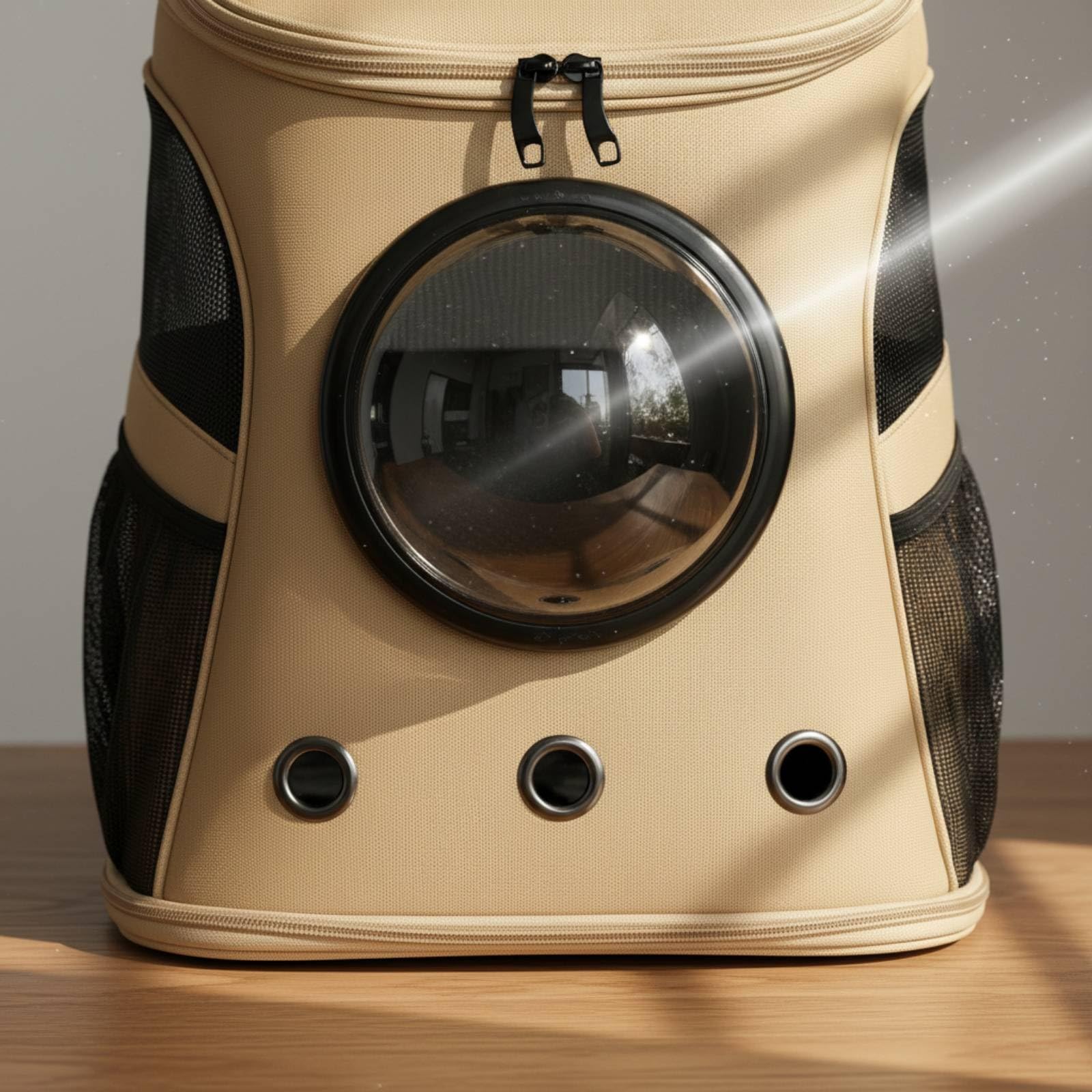Zaino Trasportino Gatto Cane Piccolo Borsa Trasporto Animali Cupola Trasparente Ventilata Pannelli a Rete Fondo Stabile Oxford Nylon Struttura, Cachi