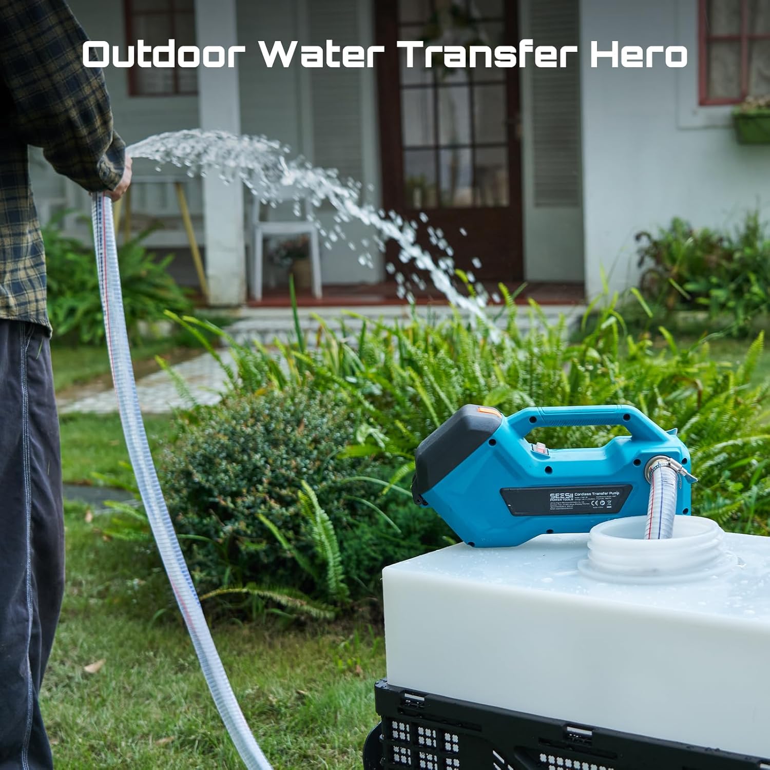 Seesii Cordless Transfer Pump for Water/Diesel, 760GPH Self-priming 2×4000mAh Rechargeable Battery, Portable Electric Utility Pump for RV, Garden, Hot Tub, Tank, Pool, Ponds, Aquariums, Rain Barrels