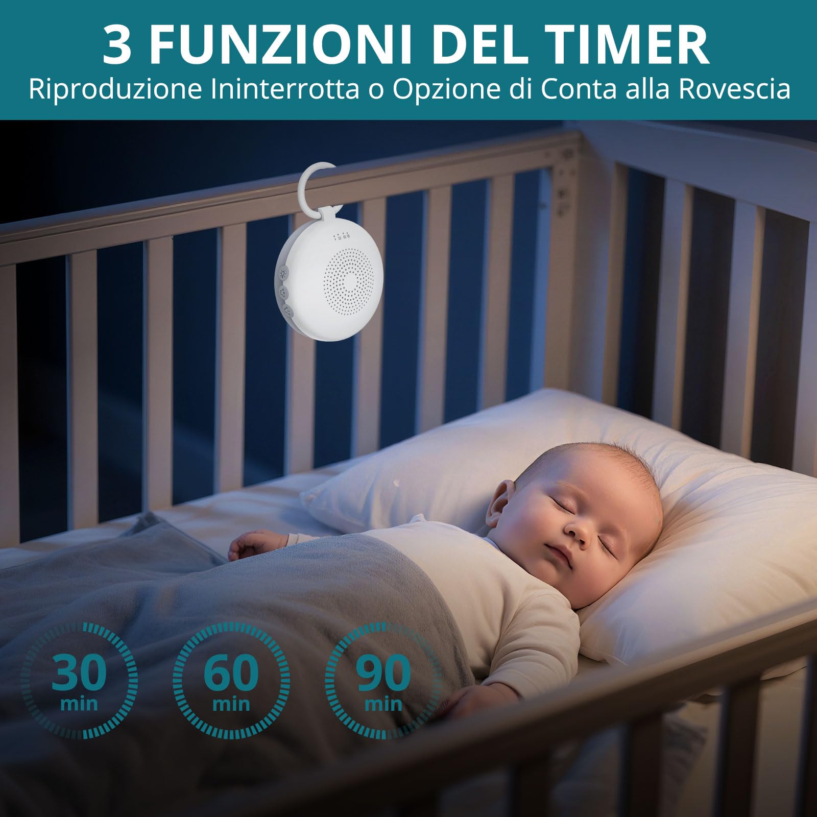 Mini Macchina Rumore Bianco Portatile 12 Suoni Rilassanti 3 Impostazioni del Timer Regalo per Bambini/Asili Nido/Dormire/Yoga Meditazione-con Anello da Appendere