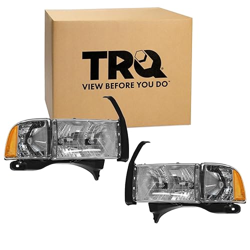 TRQ 2 Piece Headlight Assembly Set Driver & Passenger Side Compatible with Dodge Ram 1500 1999-2001 Ram 2500 Ram 3500 1999-2002 CH2502123 CH2503123 55077024AC 55077024AG 55077025AC 55077025AG