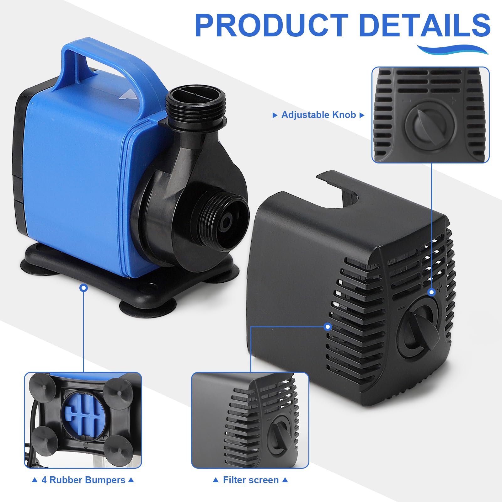 DBREAKS Teichpumpe Filterpumpe 5500L/H Wasserpumpe Bachlaufpumpe mit 5 Düse Aquariumpump für Springbrunnen Aquarium Pumpe 55W Springbrunnenpumpe Teich Fontänenpump