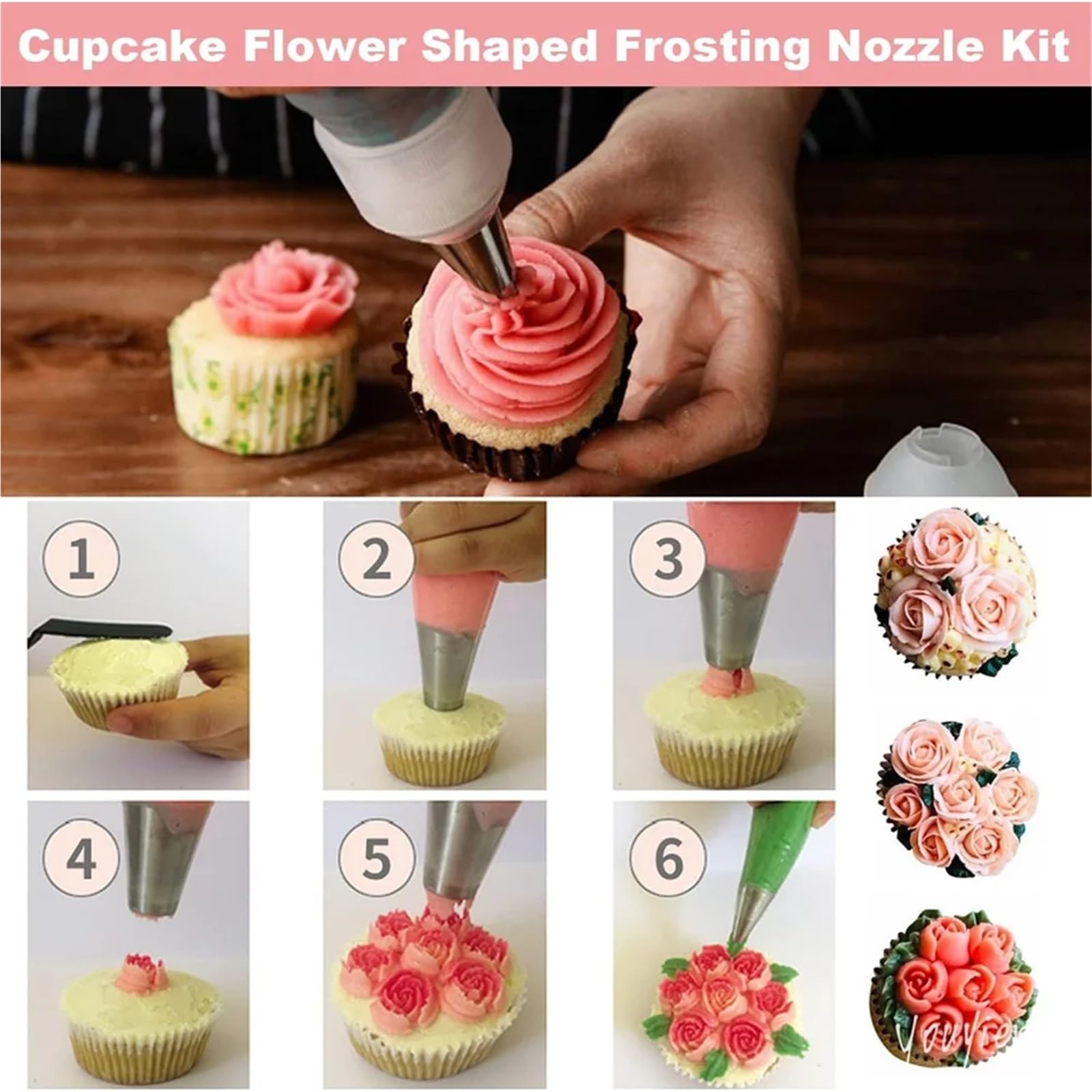 Spritzbeutel-Tülle 7 Stück Gebäckdüsen for Sahne, Zuckerguss, Rohrleitungen, Kuchendekorationstipps, Blatt-Tulpen-Kuchendüsen, Spitzen